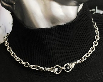 VICTORIAN HAND CHOKER, stainless steel necklace, grunge jewelry, alt gothic pendant, punk egirl aesthetic, palmistry tarot, claddagh