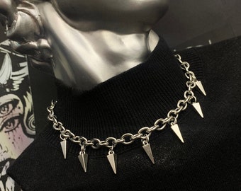 STUDDED HARDWARE NECKLACE stainless steel spiked choker, barbed wire, gothic jewelry, 90s festival, grunge punk pendant, y2k dark academia