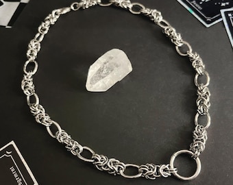 O RING CHAINMAIL NECKLACE, alternative choker, grunge jewelry, alt gothic chunky hardware necklace