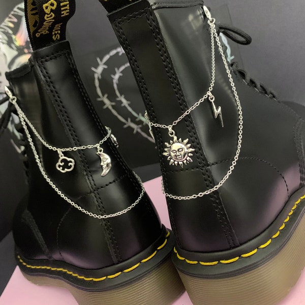 SUN & MOON DOUBLE Boot chain charms, grunge punk charm, shoe accessories, boot jewellery, celestial chains