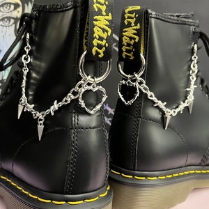 BARBED WIRE HEART and stud boot chains with charms, chunky hardware punk shoe accessories, boot charm jewellery, dark academia gothic chain