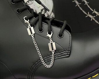 SHOELACE RAZOR CHAIN, shoelace charms, shoe accessories, alternative shoe chains, stainless steel charm, boot jewellery