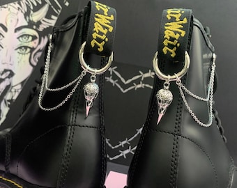 ORNATE RAVEN SKULL Boot Chain Charms, grunge punk charm, shoe accessories, boot jewellery, sword dark academia