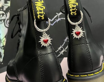 BOOT CHARMS HEART red spiked barbed wire heart boot charm, boot ornament, alchemy gothic cute witchy style