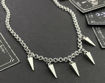 STUDDED CHAINMAIL NECKLACE stainless steel spiked choker, barbed wire, gothic jewelry, 90s festival, grunge punk pendant, y2k dark academia