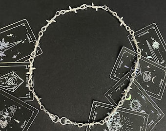 HAND & BARBED WIRE Necklace, victorian style grunge jewelry, alt gothic choker, alternative punk hardware necklace
