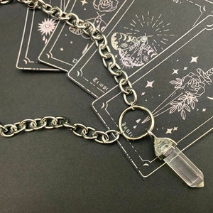 CRYSTAL PENDULUM NECKLACE, crystal choker, statement point necklace, chakra quartz, alt gothic necklace, stainless steel aesthetic jewelry