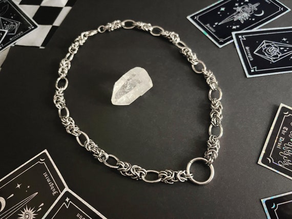 O RING CHAINMAIL NECKLACE, alternative choker, grunge jewelry, alt gothic chunky hardware necklace
