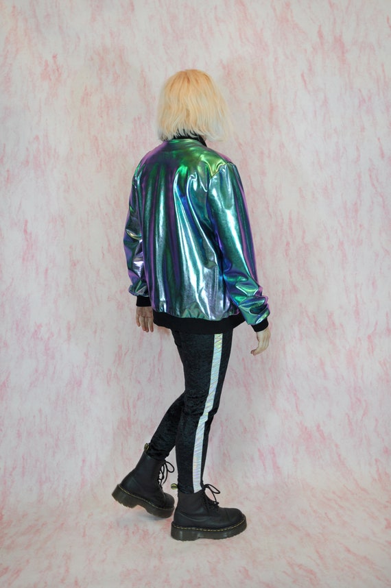 Holographic Leather Fringe Jacket | Love Khaos Festival Wear Large