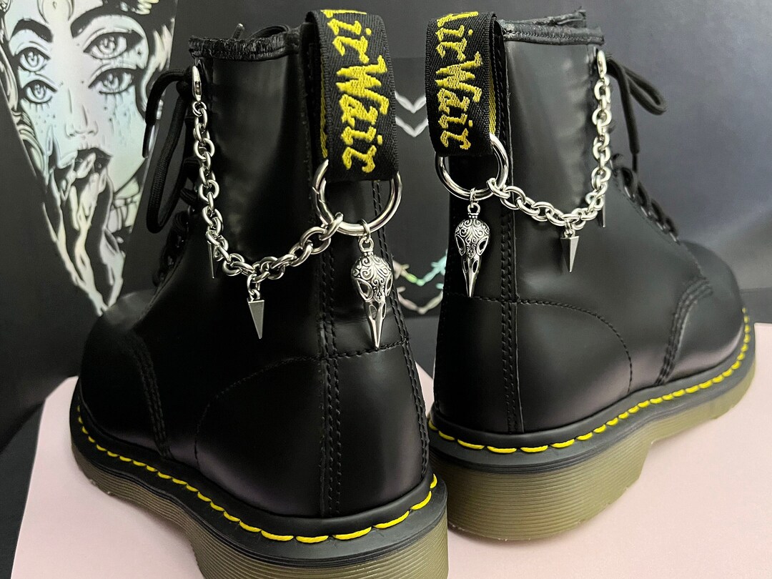 ORNATE RAVEN SKULL & Alt Spike Boot Chain Charms Hardware Grunge Charm ...