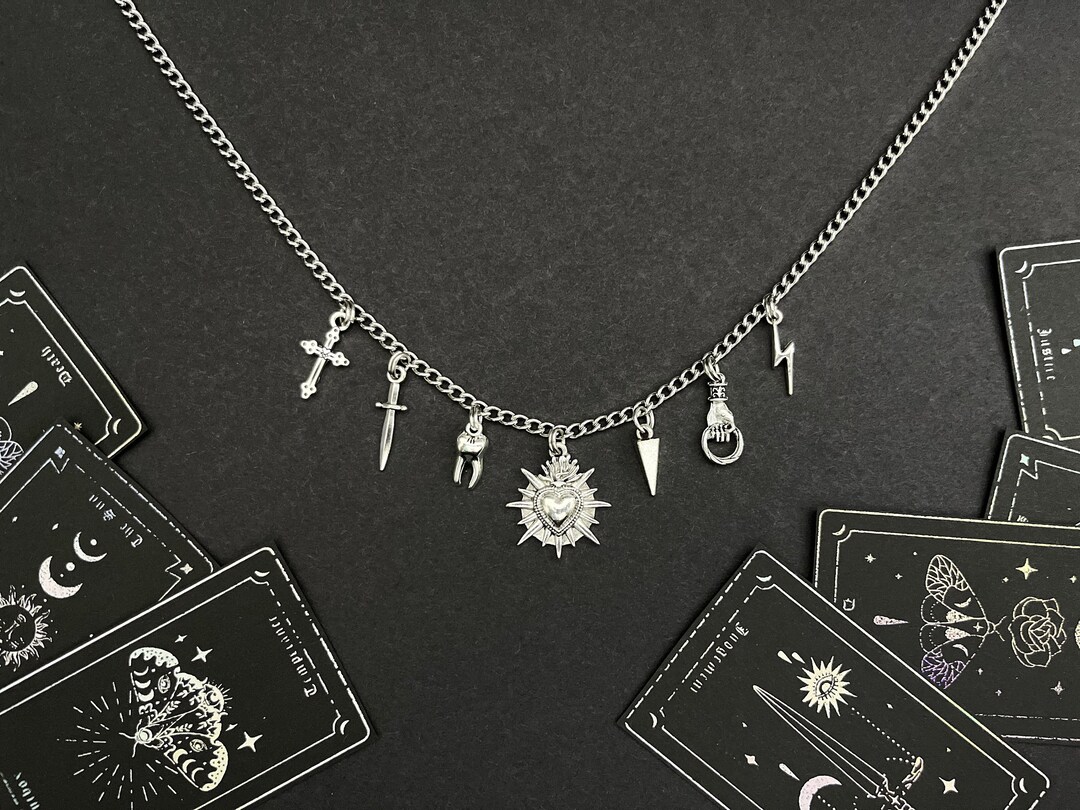 SACRED HEART & CHARM Necklace, Alt Gothic Stainless Steel Choker ...
