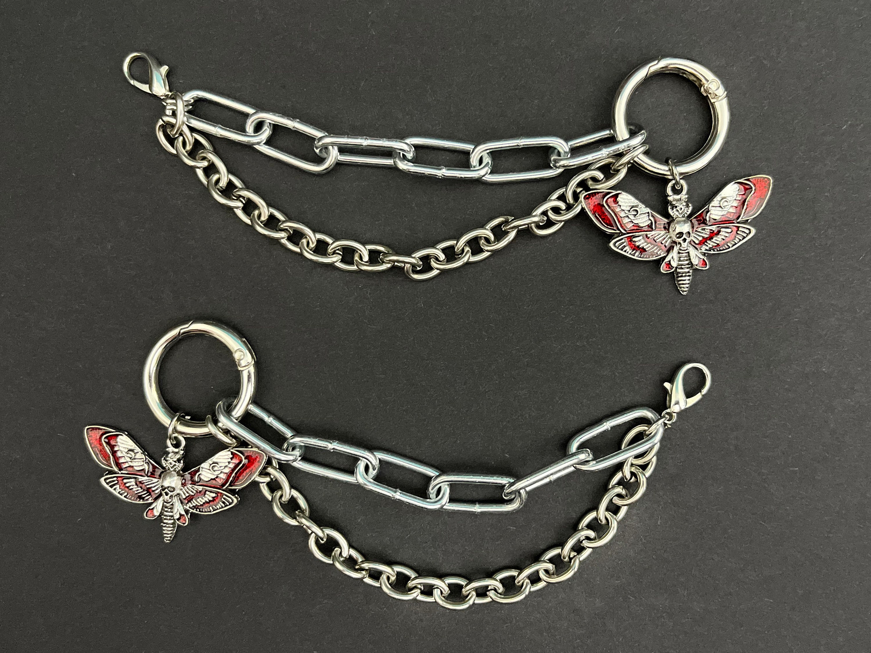 Moth Chain RED ENAMEL MOTH Double Chain O Ring Boot Charm, Chunky Hardware Grunge ...