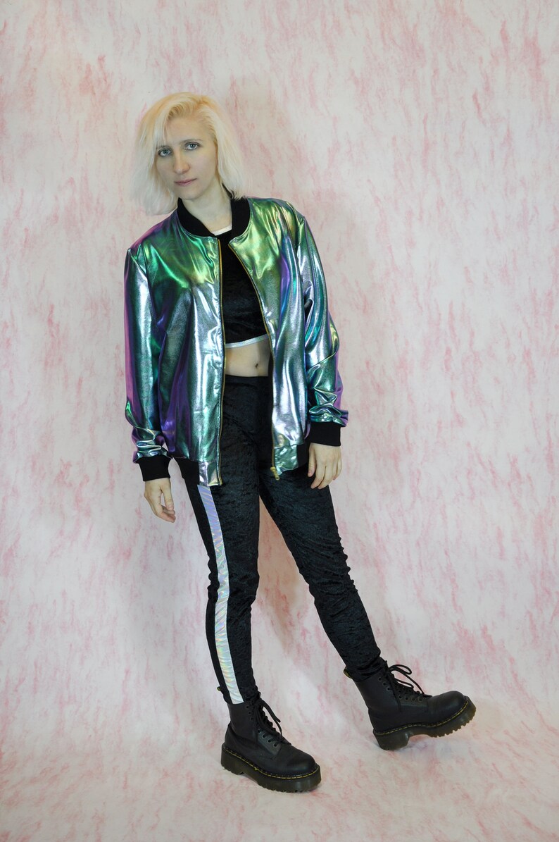 Men’s Mirrored Holographic Laser Bomber Jacket – Iridescent Festival Outfit main image 0