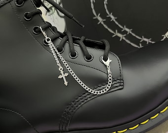 SHOELACE CROSS CHAIN, shoelace charms, shoe accessories, alternative shoe chains charm, stainless steel, gothic boot jewellery