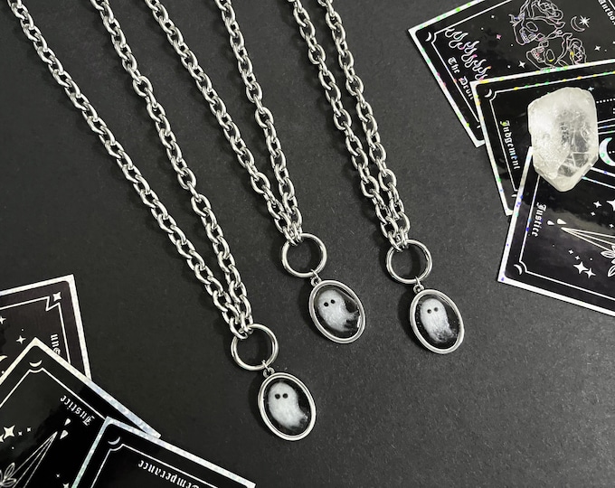 ADOPT A GHOST necklace, Cute ghost choker, Spooky Custom gift, Gothic Halloween, Alternative accessories, Handmade, Stainless Steel