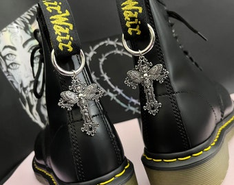 ORNATE MOTH CROSS Boot charm, grunge charms, shoe accessories, boot jewellery, luna death moth, Halloween witchy
