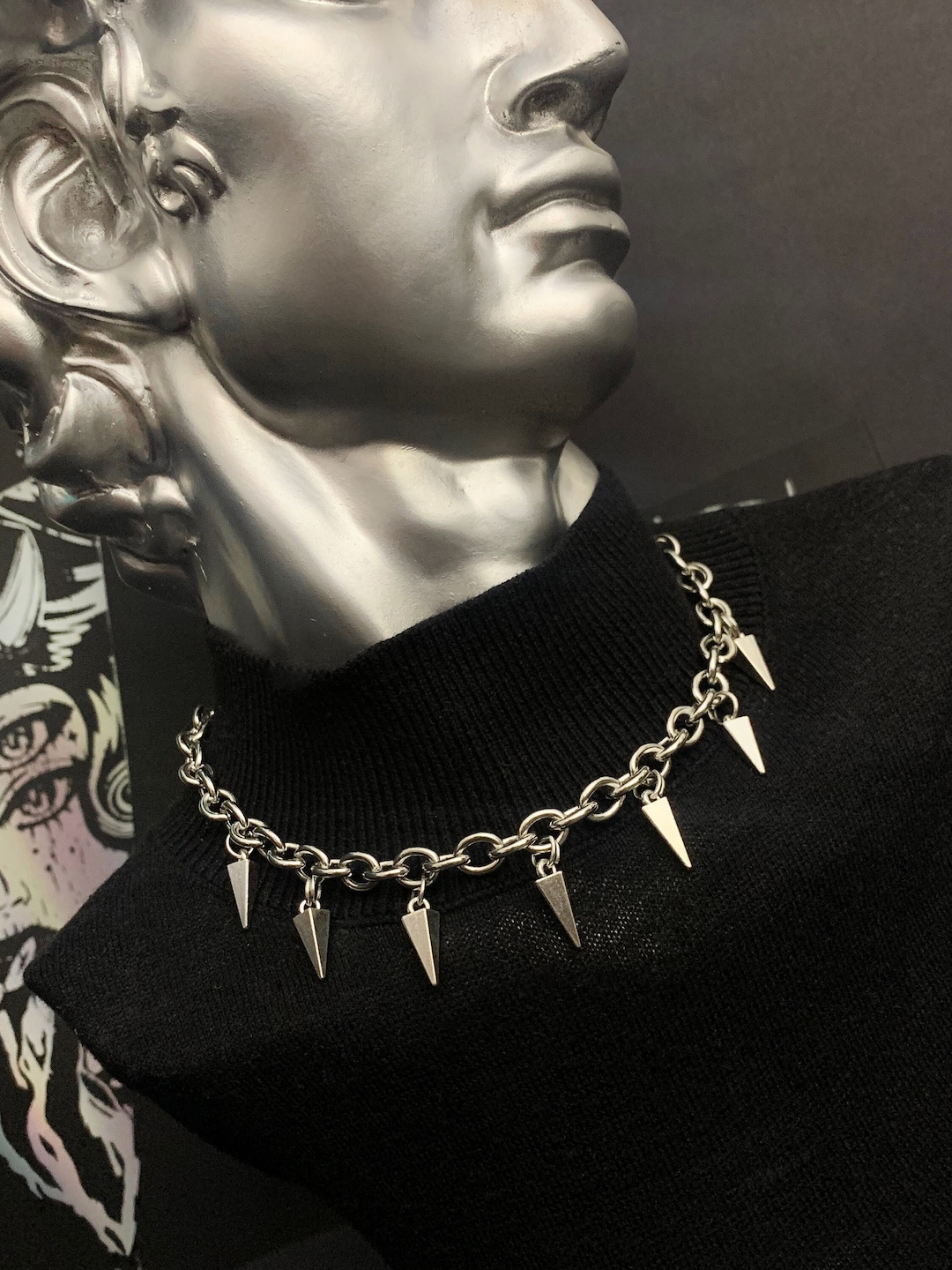 STUDDED HARDWARE NECKLACE Stainless Steel Spiked Choker, Barbed Wire, Gothic Jewelry, 90s Festival, Grunge Punk Pendant, Y2k Dark Academia - Etsy UK