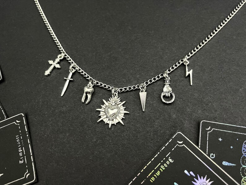SACRED HEART & CHARM Necklace, Alt Gothic Stainless Steel Choker ...