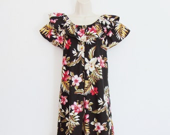 Vibrant Floral Hawaiian Muumuu Dress Long Maxi Tiered Tropical Aloha  Summer Dress Y2K Size S UK 12/14