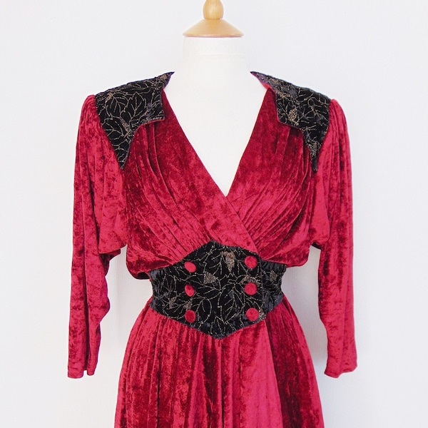 Vintage 80s Velvet New Wave Glam Party Wrap Dress UK Size 8/10