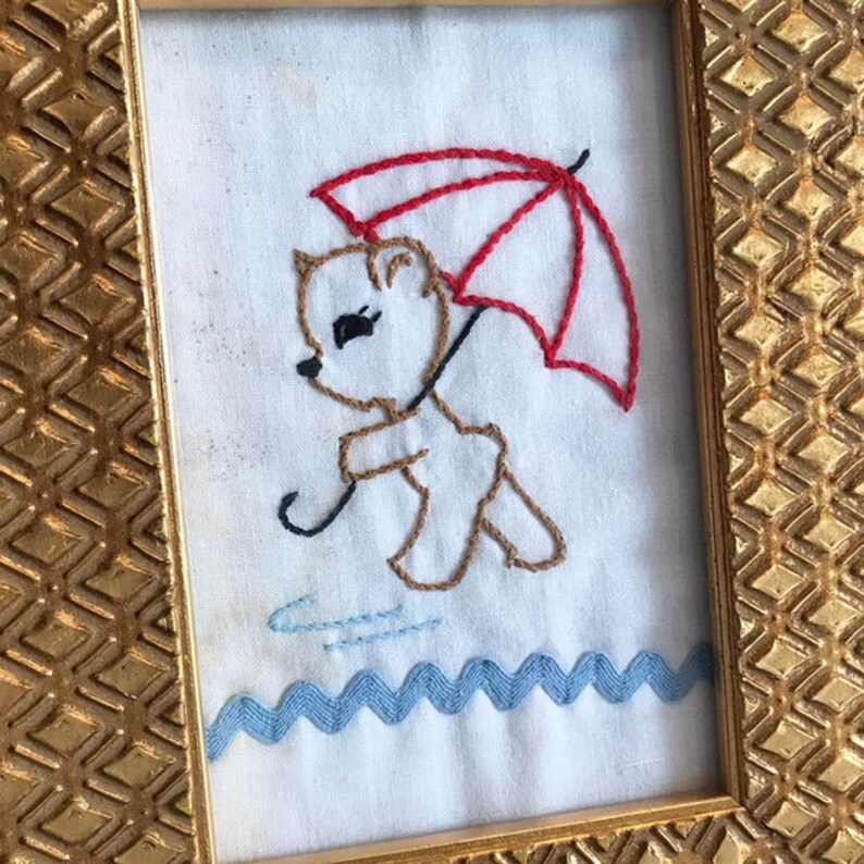 Framed Vintage Bear Needlpoint
