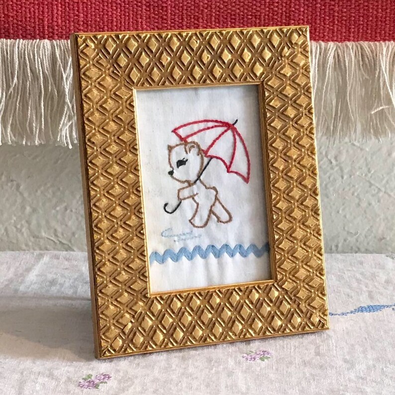 Framed Vintage Bear Needlpoint