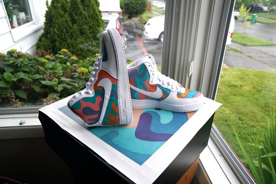 Custom Nike Air Force Ones Shoes Fresh Prince Colorway Kicks Customs Pop Pattern Mint Pink Orange Purple Etsy