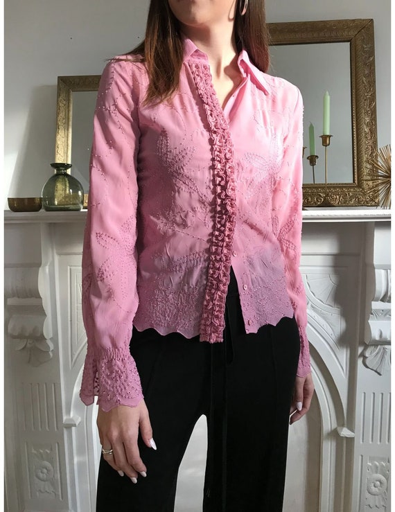 Vintage Pink Lace Blouse made in France - Floral e