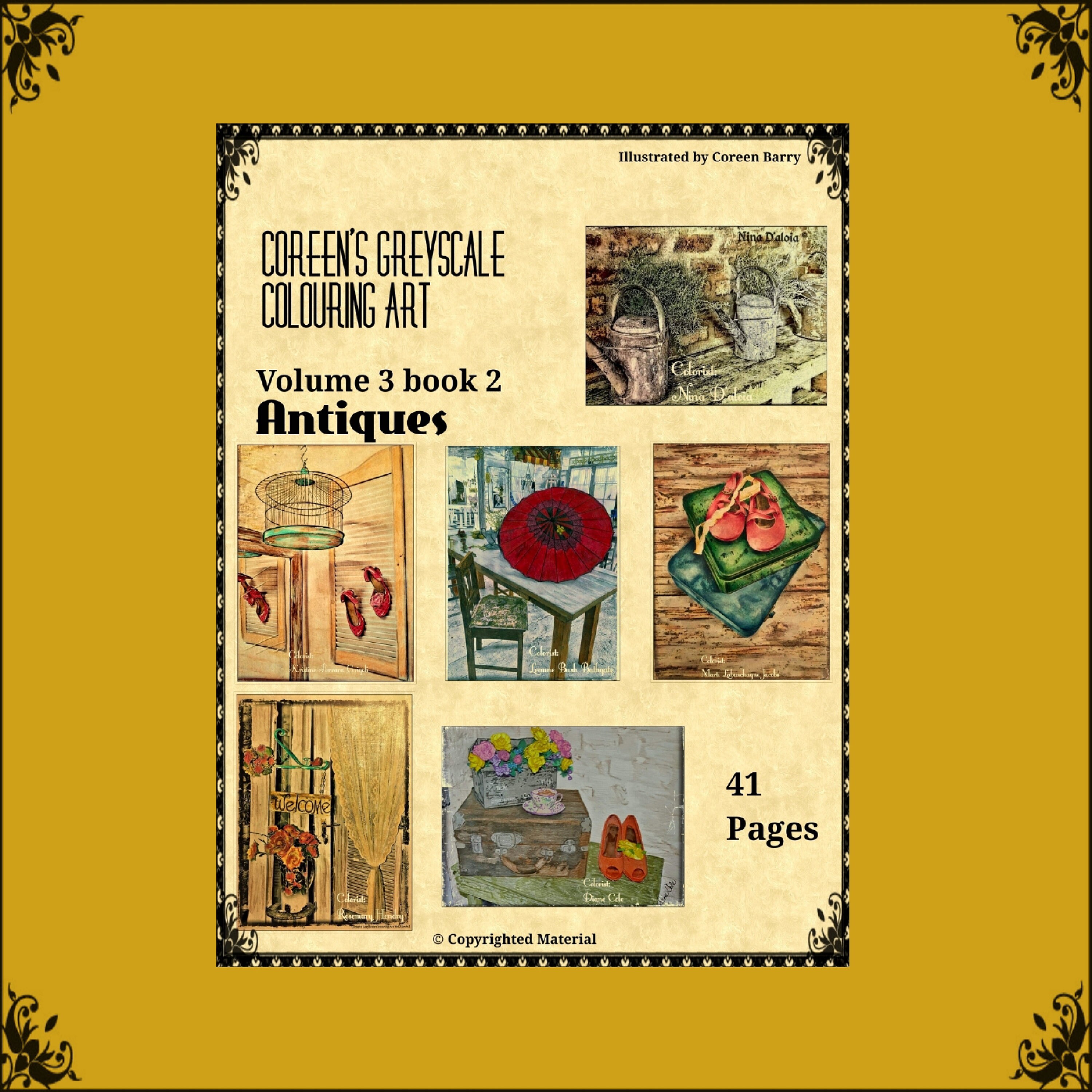Coreen's Greyscale Instant Pdf Download Colouring Book Volume 3 book 2 Antiques -  Adult Grayscale Coloring book with 41 pages