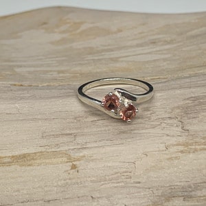 Oregon Sunstone ring with two 4mm .24ct  darker peach color round Oregon Sunstones,  ring size 6
