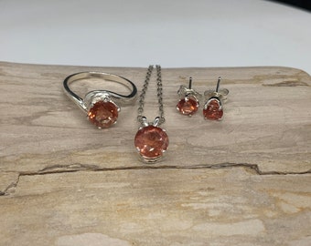 Peachy red Oregon Sunstone jewelry set