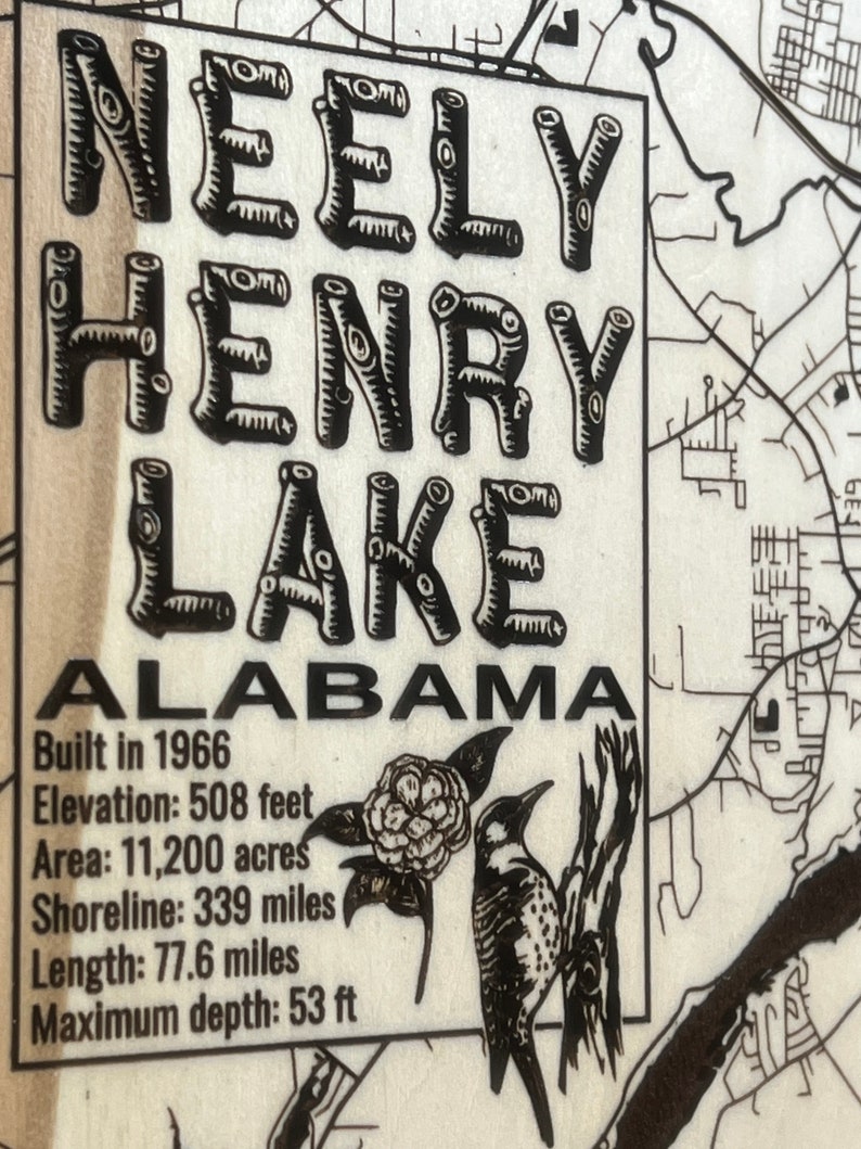 Neely Henry Lake Map Alabama Custommade & Personalization Etsy