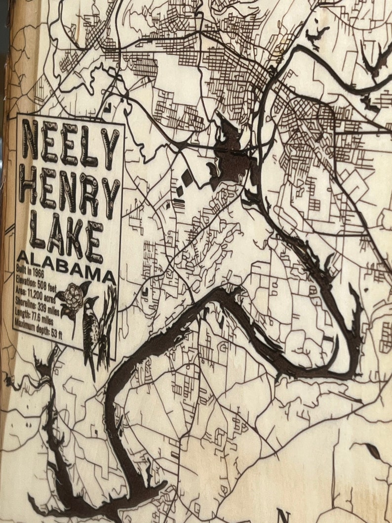 Neely Henry Lake Map Alabama Custommade & Personalization Etsy