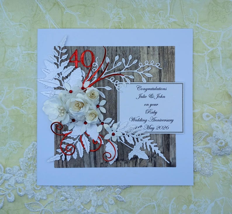 Handmade Ruby 40th Wedding Anniversary Card * 3D * Boxed and ...