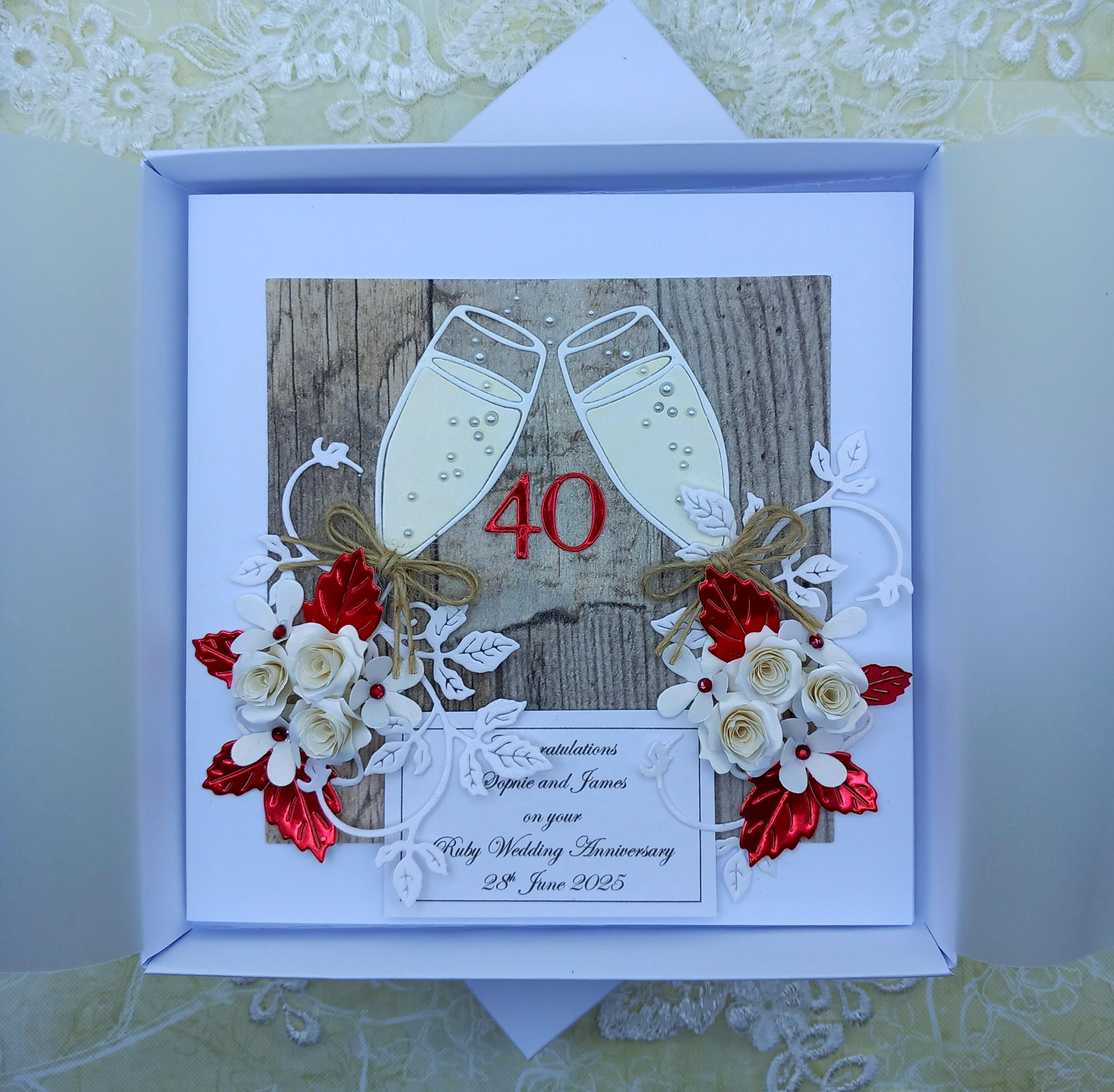 Unique, Handmade 40th Ruby Wedding Anniversary Card * 3D * Boxed ...