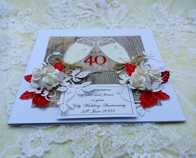 Unique, Handmade 40th Ruby Wedding Anniversary Card * 3D * Boxed ...