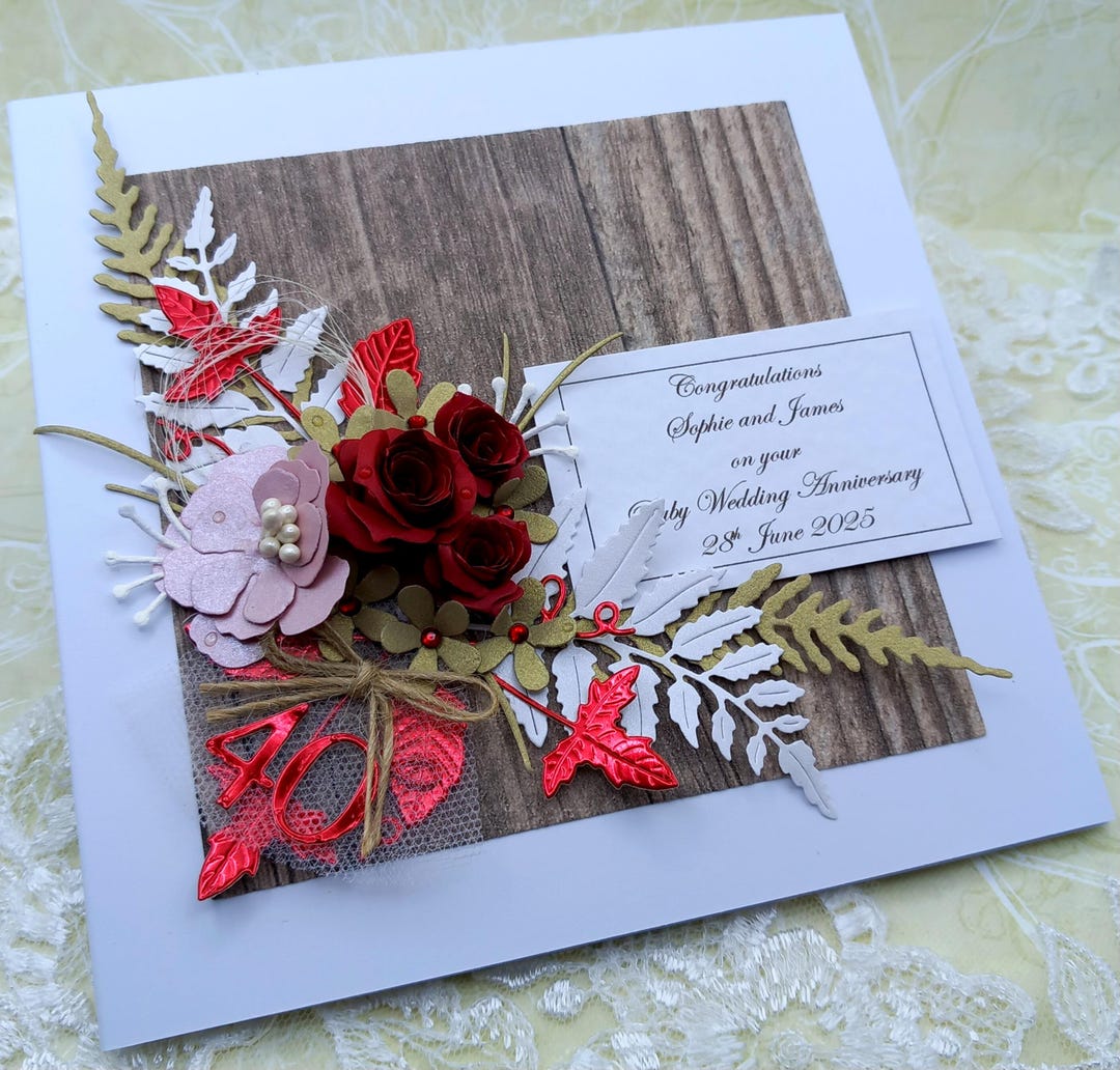 Handmade Ruby 40th Wedding Anniversary Card * 3D * Boxed and ...