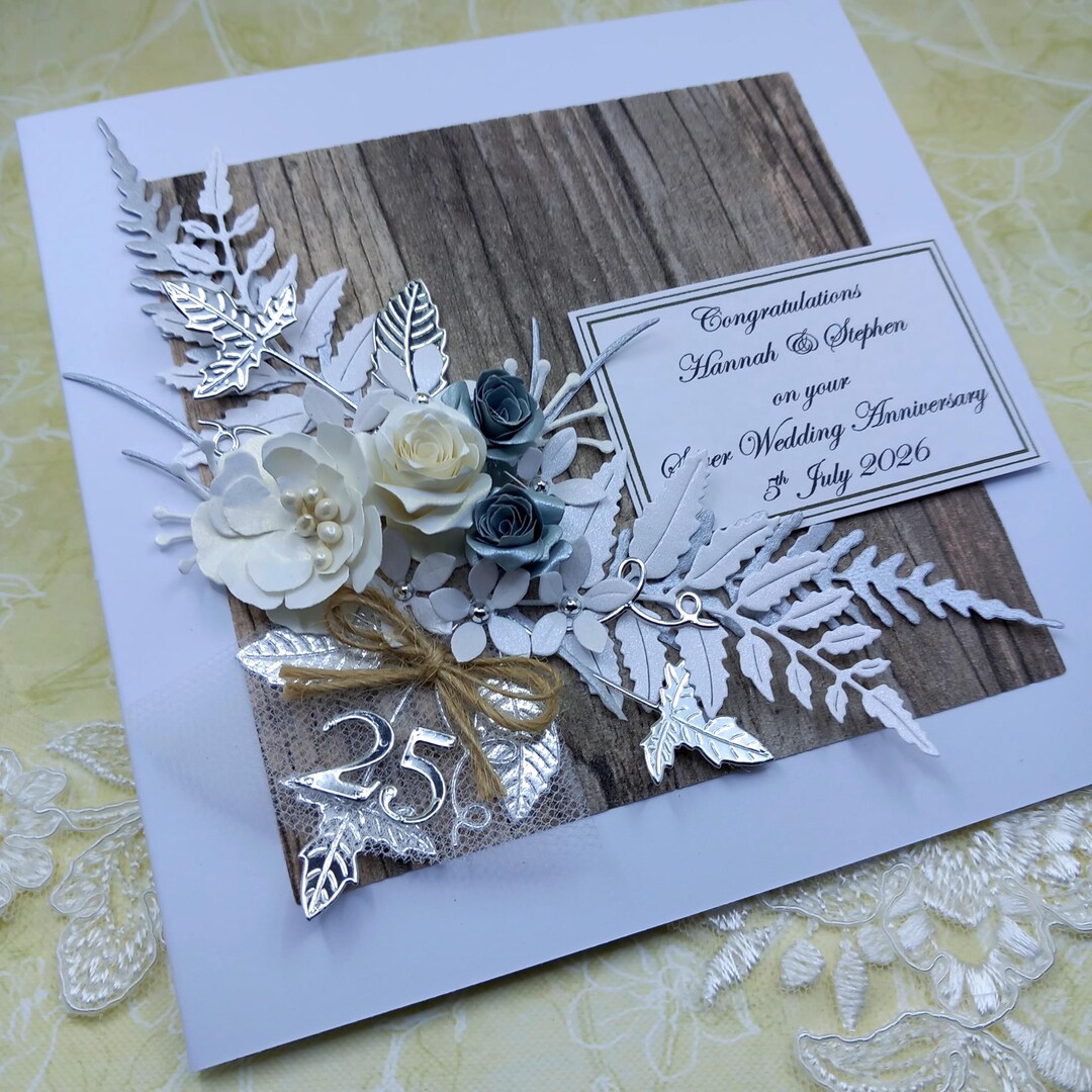 Handmade 25th Wedding Anniversary Card Personalised Silver Anniversary ...