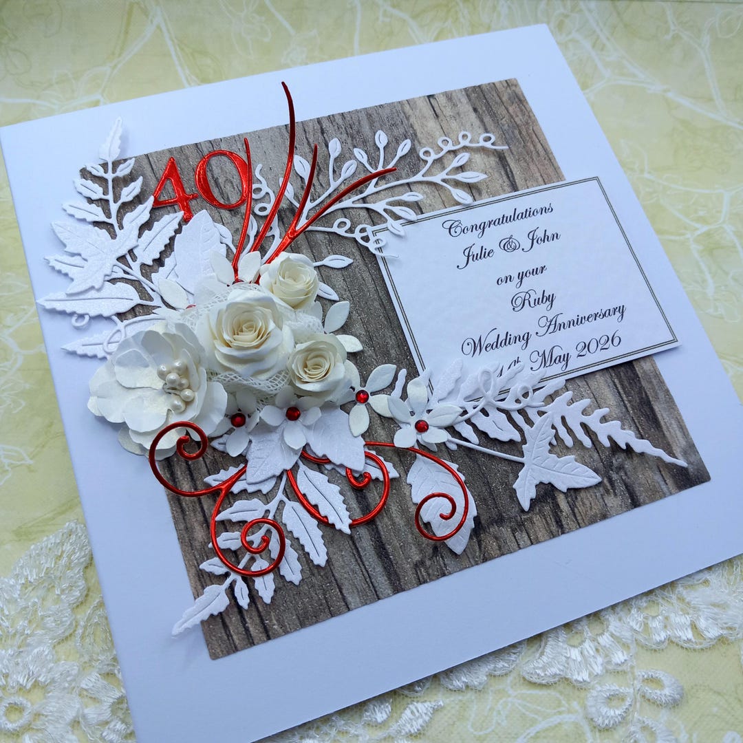Handmade Ruby 40th Wedding Anniversary Card * 3D * Boxed and ...