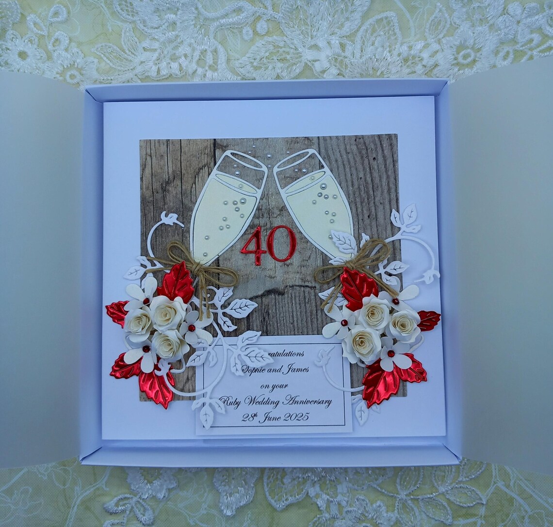 Unique, Handmade 40th Ruby Wedding Anniversary Card * 3D * Boxed ...