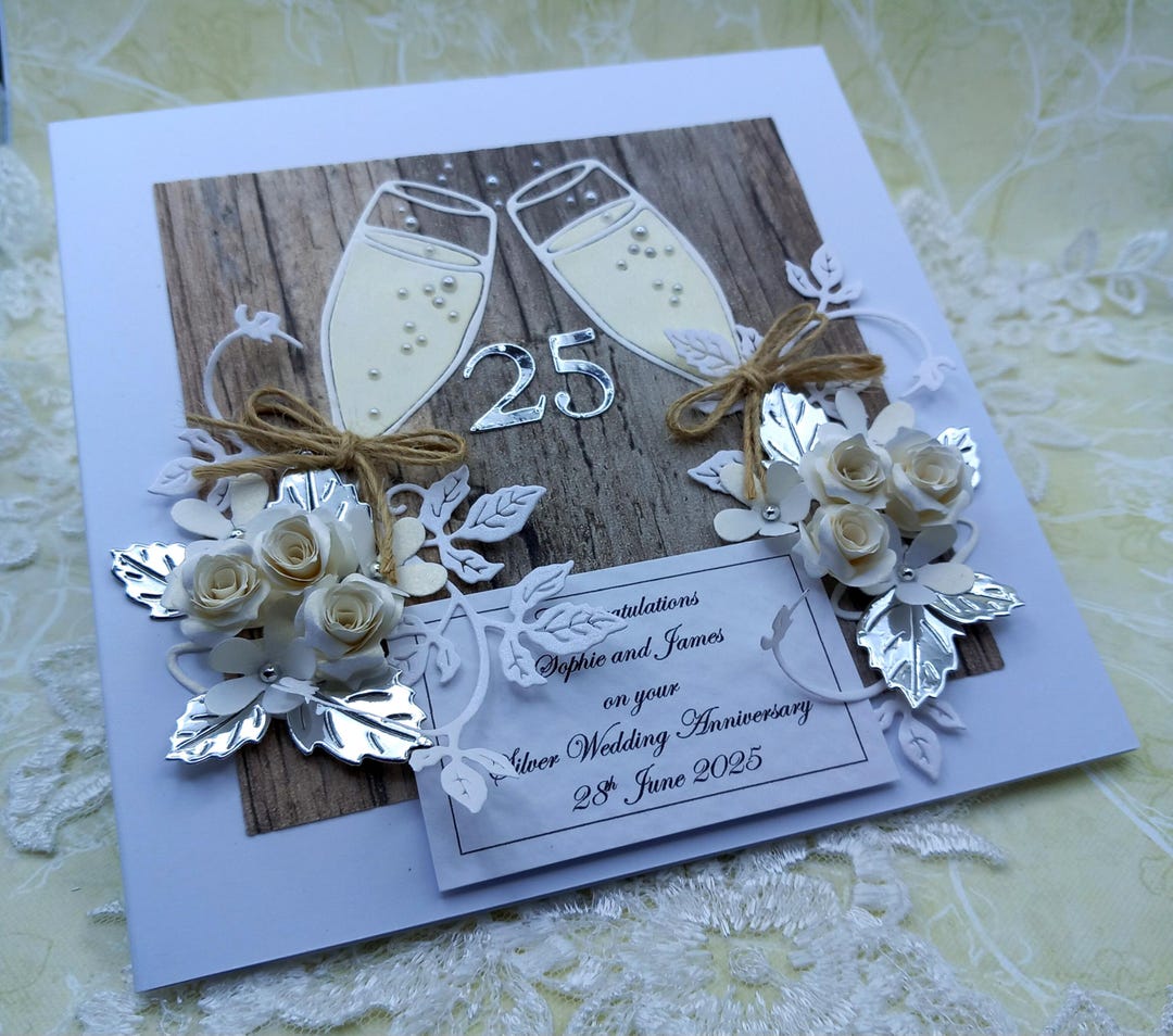 Handmade Silver 25th Wedding Anniversary Card * 3D * Personalised and ...