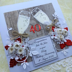 Unique, Handmade 40th  Ruby Wedding Anniversary Card * 3D * Boxed * Personalised *  Rustic Style * Luxury