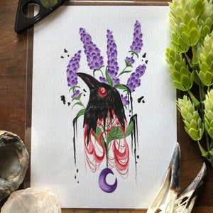 Lavender / 5 x 7 matte art print / Dark art / Creepy / Raven / Lavender / Witchy / Digital art