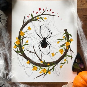 The Web / 8 x 10 matte art print / Dark art / Spider / Web / Creepy / Digital art