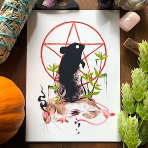 Lámina artística de "Cuerpo embrujado, ratón": Decoración de brujas oscuras (5x7)