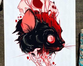 Demise: stampa artistica di un gatto nero gotico (8x10)