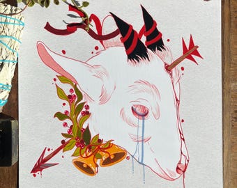 Yule Goat Art Print: Goat, Folklore, Horror (8x8)