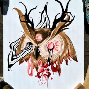 Ominous Owl Art Print: Witchy Dark Art (8x10)