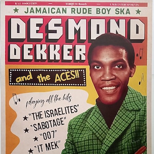REGGAE POSTER Desmond Dekker Jamaican Rude Boy Ska Town Hall Torquay UK 1969