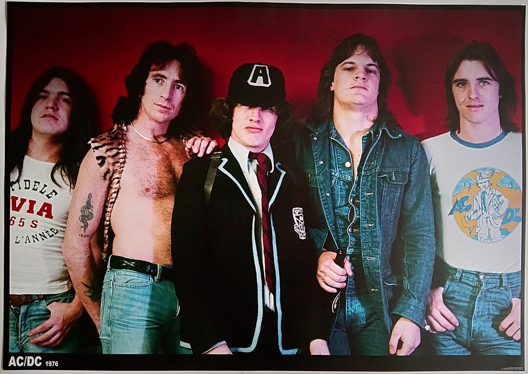 AC/DC Poster Angus Young Bon Scott 1976 Dirty Deeds Done Dirt Cheap ...